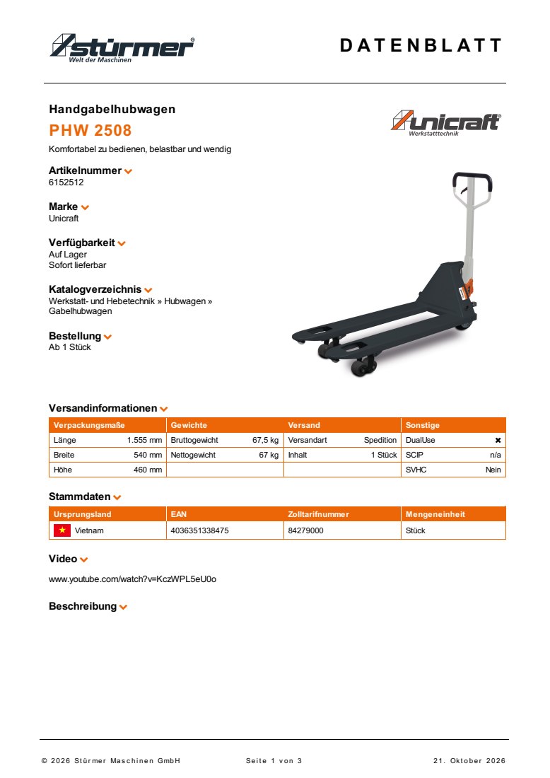 Erste Seite von UNICRAFT PHW 2508